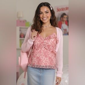 Express Y2K Style Babydoll Floral Fairy Tank Size L Soft Girl Coquette Whimsy